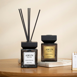 Aikun MOQ30pcs Black 120ml Square Glass Bottle Rigid Box Metal Label Custom Lasting Scent Aroma <b>Reed</b> <b>Diffuser</b> Set for Gift Brand - Product Image 3