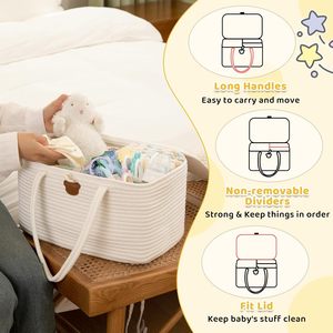 Organizador de pañales grande para cambiador y coche, <span class=keywords><strong>cesta</strong></span> de regalo portátil de cuerda de algodón para bebé con asas para recién nacido - Product Image 4