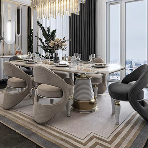 Phòng ăn sang trọng Thiết kế hiện đại theo phong cách châu Âu Bàn ăn bằng đá cẩm thạch Ghế ăn chất lượng cao Cấu hình bàn 6-8 chỗ ngồi - Product Image 1