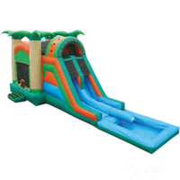 Structure gonflable Justfun JFIC-282 avec toboggan double piste humide/sèche, piscine amovible et installation facile