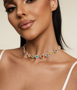 Collar de Lujo con Incrustaciones de Circonitas Brillantes en Forma Circular, Chapado en Plata, Estilo Nicho, Color Dopamina, para Uso Diario de Mujeres - Product Image 4