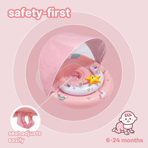 Bouée de piscine pour bébé licorne rose avec protection solaire UPF 50, anneau de natation pour nourrisson, double chambre à air, siège de sécurité pour tout-petit, jouet aquatique d'été - Product Image 5