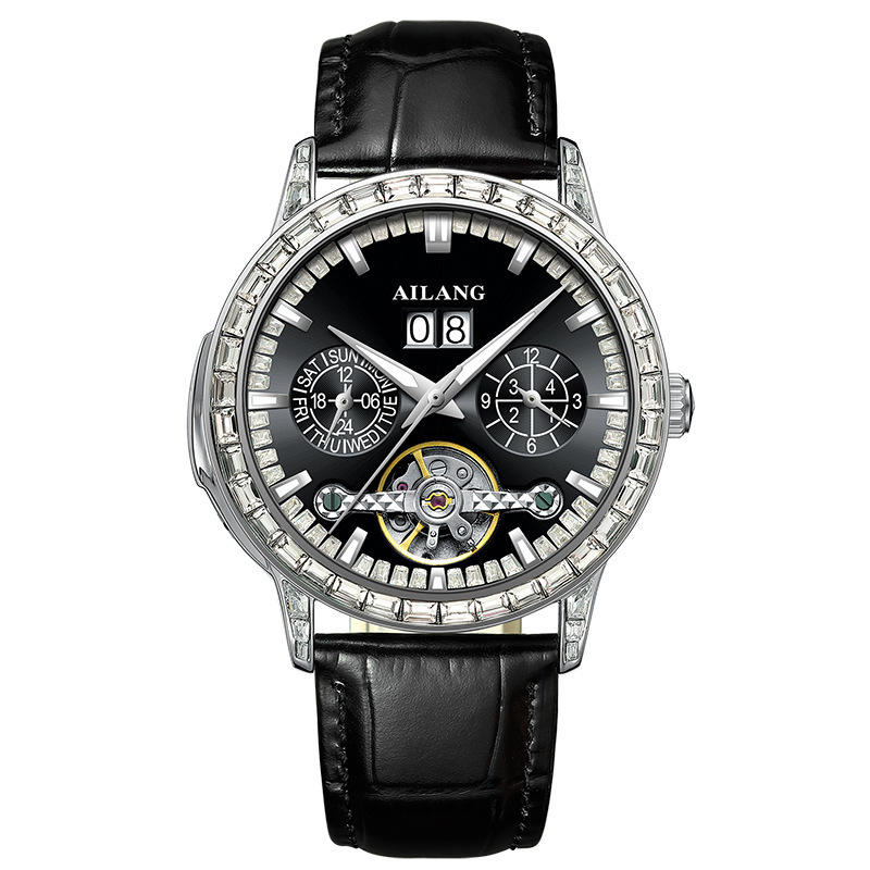 Silver case-black dial-black strap