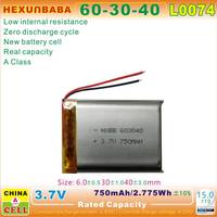 603040 3.7V 750mAh 2 kabel baterai Li-Ion polimer untuk Earphone TWS SPEAKER MP3 MP4 L0074