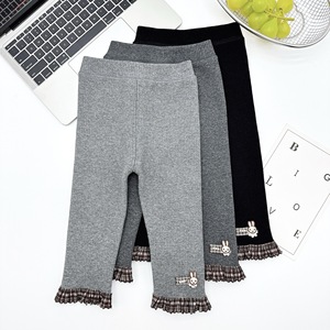 Leggings extensibles doux pour bébés filles et tout-petits, doublés polaire, à volants, motif écossais, avec lapin en peluche, collection automne-hiver - Product Image 5