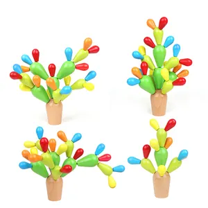 מונטסורי איזון צעצוע צבעוני גושי קקטוס צבעוני בעבודת יד עץ החדרת צעצועי עץ טבעיים לילדים
