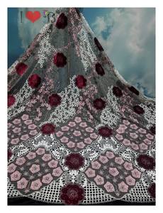 Blinglace pink 3d Floral dengan perak abu-abu <span class=keywords><strong>Lurex</strong></span> Tulle renda dengan Rhinestones beludru Laser Cut untuk indah Fashion gaun - Product Image 3