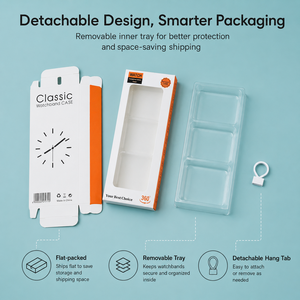 Boîte en papier neutre 3 en 1 pour la vente en gros avec plateau intérieur transparent pour <span class=keywords><strong>Apple</strong></span> <span class=keywords><strong>Watch</strong></span> Huawei Smartwatch, boîte d'emballage - Product Image 2