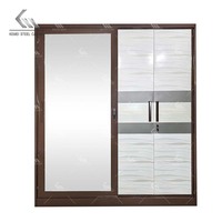 3 armoires à portes coulissantes avec miroirs et tiroirs, armoire en fer, impression de motifs personnalisés, meubles en acier, armoire de chambre à coucher, Pakaian