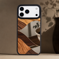 Étui de téléphone élégant en bois incrusté avec miroir de maquillage, coque de protection antichoc de luxe, logo personnalisé pour iPhone 15 16 17