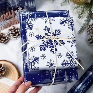 Christmas Deep Blue Double-Sided Christmas Tree Snowflake <b>Pattern</b> Copperplate <b>Paper</b> Packaging <b>Paper</b> - Product Image 2