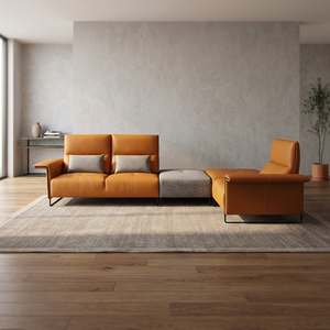 Serie de Sofás ATH 5142, Sofá Modular en Forma de L, Convertible, de Lujo Moderno, en Cuero Genuino y Tela, 3+2+1 Plazas, para Sala de Estar, Malasia - Product Image 2