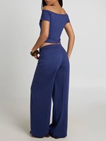 Ensemble deux pièces personnalisé avec logo pour femme : T-shirt épaules dénudées et pantalon – Tenue décontractée, pyjama, ensemble de pyjama pour femme