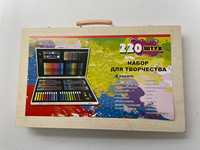 Ensemble d'art pour enfants de 220 pièces, boîte en bois, crayons, pastels à l'huile, crayons de couleur, marqueurs, kit de dessin, cadeau
