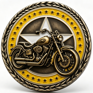 Moneda de motocicleta antigua de latón chapado en oro, circular, coleccionable, artística, con grabado en relieve y estampado. - Product Image 6
