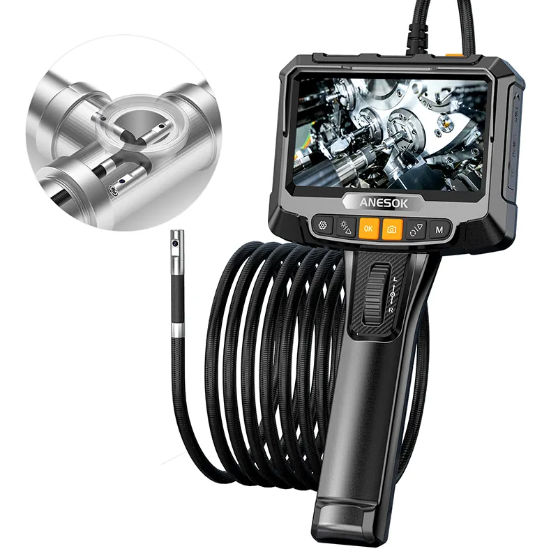 5 Inch Monitor Automotive Pipe 2-Ways Articulating Endoscope Remote Inspection Snake Flexible Videoscope Steerable Borescope