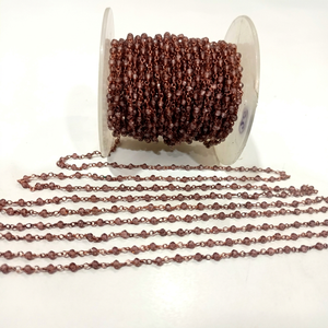 Chaîne de chapelet en argent sterling avec perles de rhodonite facettées rondelles de 3 mm, vendue au mètre - Product Image 1
