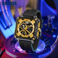 Jam Tangan Digital Silikon Persegi Pria SMAEL 8121 Sport Custom OEM dengan Alarm, Fase Bulan Bercahaya, Kronograf, Stopwatch, Tanggal Otomatis
