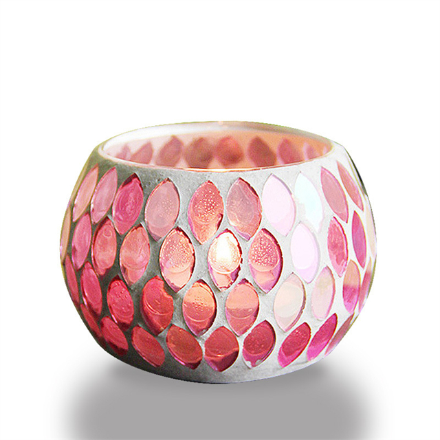 Handmade Vintage Colorful Ball Candle Holder Mosaic Pattern Glass Candle Holder