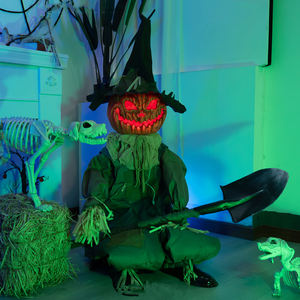 Décoration d'ambiance d'horreur d'Halloween, figurine animée lumineuse, citrouille accroupie à induction électrique, ornement <span class=keywords><strong>de</strong></span> terreur - Product Image 1