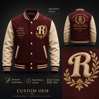 Veste de baseball vintage bordeaux à boutons-pression avec écusson crème, style universitaire, monogramme personnalisé, tenue de campus