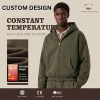 Vente en gros de sweats à capuche zippés personnalisés avec logo privé, en coton mélangé 340G, doublés de polaire, pour hommes, hiver, poche plaquée, multicolores