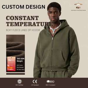 Wholesale Custom Logo Private Label 340G Cotton Blend Fleece Lined Zip Front <strong>Hoodie</strong> <strong>Men</strong> Winter Patch Pocket Multi Color - Product Image 2
