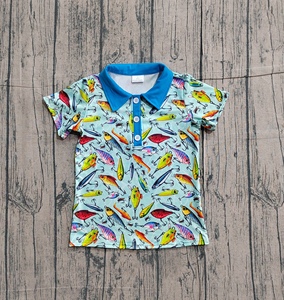 BT1661 Custom go fishing pattern print Top for Baby Boy short Sleeve Infant T-shirt summer Clothe - Product Image 1