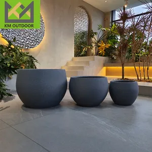 Pot Pot tanaman keramik kreatif Modern, Pot beton dekoratif bulat besar untuk balkon halaman lantai