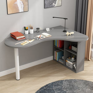 โต๊ะเข้ามุมทันสมัยสำหรับบ้าน ดีไซน์เรียบง่าย โต๊ะทำงานไม้จริง พร้อมชั้นวางหนังสือ - Product Image 4