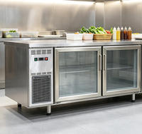 Plan de travail en acier inoxydable avec porte vitrée, réfrigérateur sous comptoir à refroidissement par air pour restaurant et boulangerie, prix d'usine