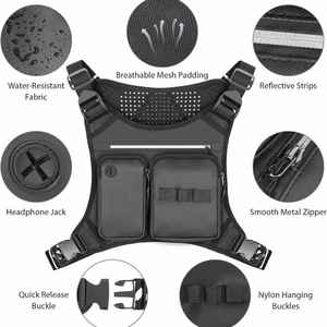 Solid Oxford Fabric <b>Vest</b> Bag Backpack Headphone Jack Running Sports Backpack Outdoor Riding Bag <b>Tactical</b> Chest Bag - Product Image 3