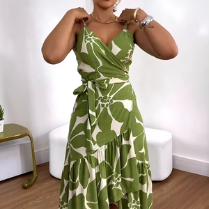 Ropa de Verano para <span class=keywords><strong>Mujer</strong></span>, Nuevo Vestido con Cuello Cruzado y Estampado Floral - Product Image 2