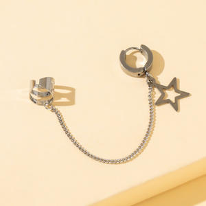 Qualité en gros personnalisé Hip Hop argent étoile chaîne charme oreille manchettes haute qualité en acier inoxydable boucles d'oreilles pour les filles - Product Image 1