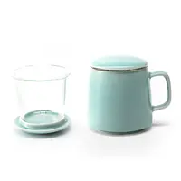 Fabrik Großhandel benutzer definierte Celadon geschnitzte Keramik mit Deckel trinken Tee tasse Kaffeetasse Reise Kaffeetasse
