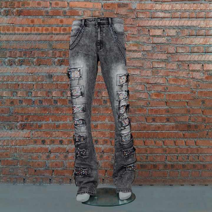 2024 High Quality Mid Waist Men's Stacked Jeans Softener Fabric Straight Style Hole Directly Manufacturer Supplier Exporter