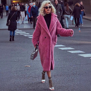 Manteau <span class=keywords><strong>long</strong></span> ample pour <span class=keywords><strong>femme</strong></span> en fausse fourrure avec laine d'agneau, style <span class=keywords><strong>trench</strong></span>, simple boutonnage, collection automne/hiver - Product Image 2