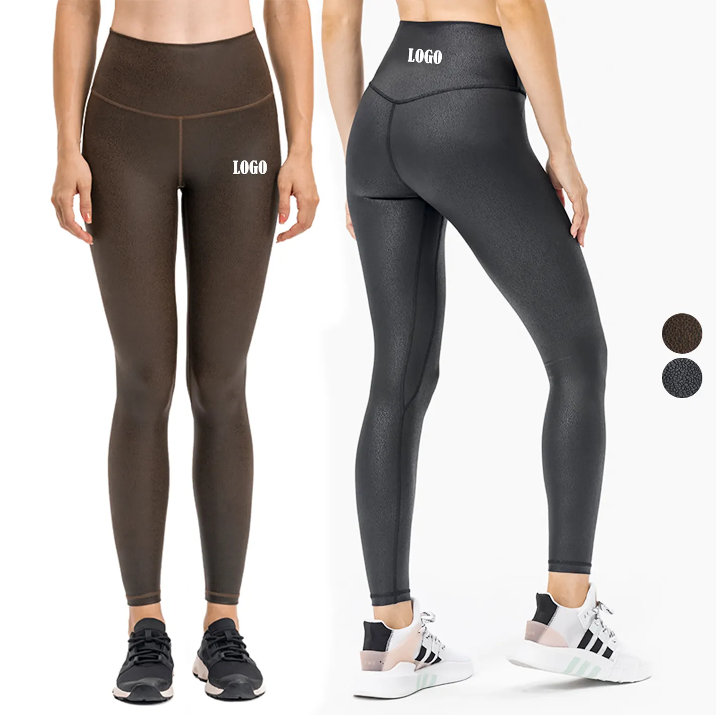 Leather Compression Pants Gym High Waist Custom Sports Yoga Women Leggings
