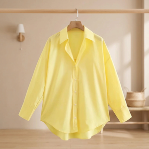 Collection Printemps 2022 – Blouse Décontractée Femme en Coton Non Tissé Respirant à Manches Raglan, Broderie, Séchage Rapide, Couleur Bonbon, Boutonnée - Product Image 3