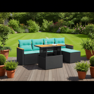 Set di divani da giardino in polyrattan nero da 6 pezzi con cuscini, mobili da giardino, posti a sedere all'aperto - Product Image 2