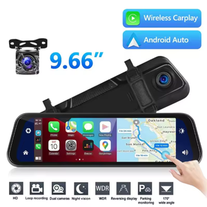 Écran tactile IPS de 9,66 pouces, rétroviseur, double objectif, CarPlay, enregistreur de conduite, <span class=keywords><strong>cam</strong></span>éra embarquée, <span class=keywords><strong>streaming</strong></span>, imagerie inversée pour boîte noire - Product Image 1