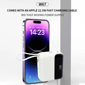 Customization Portable Charger 10000mah Mini Power Bank Fast Charging With Led Display Built-in Cables Powerbank For Phones