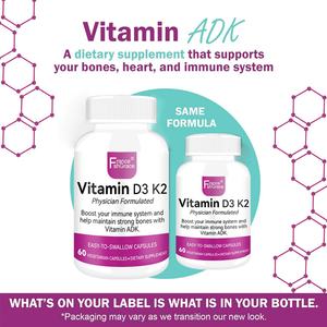 Nouvel arrivage : Complément de Vitamine D3 K2 pour la santé osseuse et l'absorption du calcium avec Vitamine ADK, 60 capsules, extraits de Vitamine D3 K2 - Product Image 2