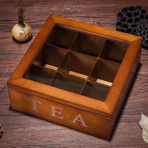Caja de té de madera maciza con 9 compartimentos, almacenamiento cuadrado, estilo chino, uso doméstico - Product Image 2