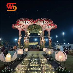 SMOOTH High Quality <b>Flower</b> Stand White Gold Wedding Stage Round Top Metal Backdrop - Product Image 1