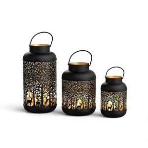 Decoración Colgante Rústica de Hierro con Diseño de Ciervos y Bosque, Decoración Navideña, Portavelas Metálico para Velas de Té, Diseño Duradero - Product Image 1