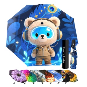 Parapluie pliant automatique manuel portable pour adultes, résistant au vent et aux jours de pluie, en pongee 190T, avec cadre en métal noir et poignée en plastique - Product Image 2