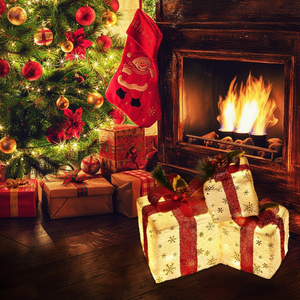 Set 3 Gold Snowflake Christmas Lighted Gift <b>Boxes</b> Pre-Lit 60LED for Outdoor Ornament Holiday <b>Present</b> <b>Boxes</b> Battery Operated - Product Image 3