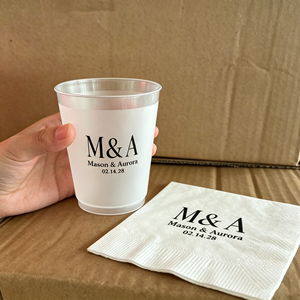 Vasos de Plástico Transparentes Desechables de 300ml 350ml con Logotipo Impreso, Personalizados, Resistentes, con Tapa y Servilleta, para Bodas - Product Image 1