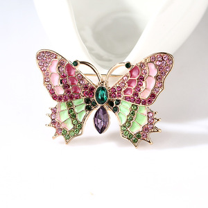 Broche coreano hermoso colorido mariposa Pin elegante Rosa Bling cristal esmalte insecto broches para dama - Product Image 3